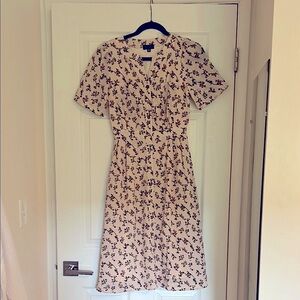 Roolee Brown Tan V-Neck Midi Dress with Pockets